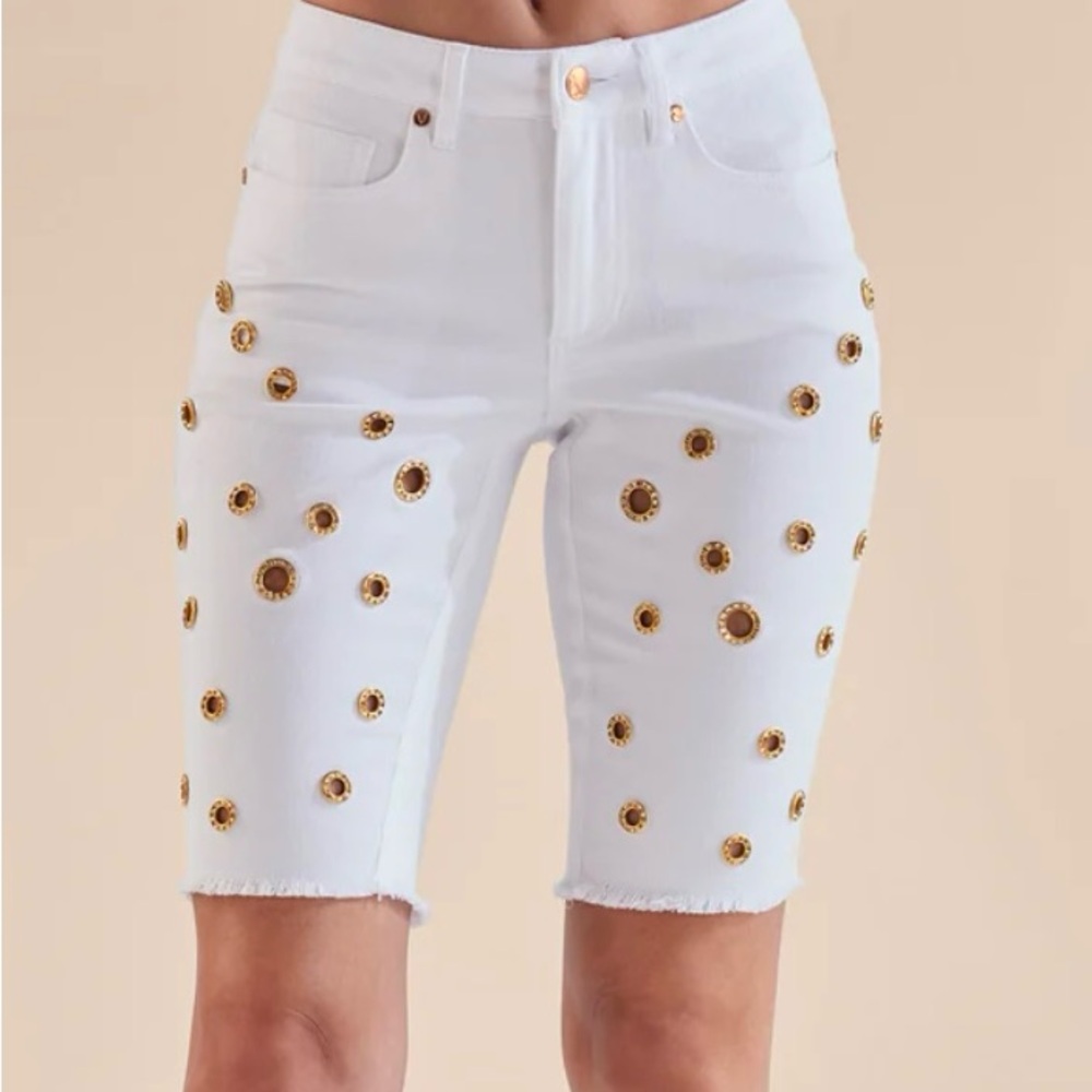 White Grommet Detail Shorts